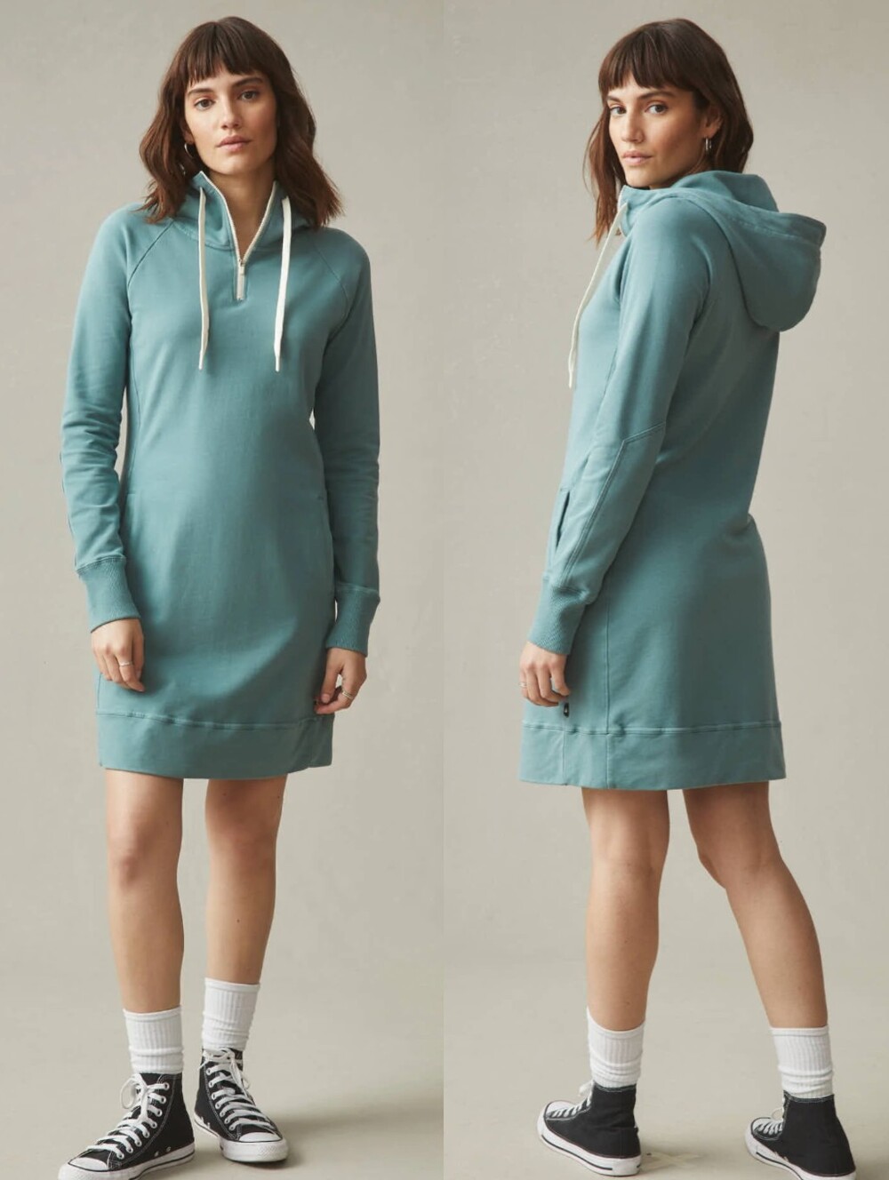 EUC American Giant Zipper Hoodie Dress Azure Sage